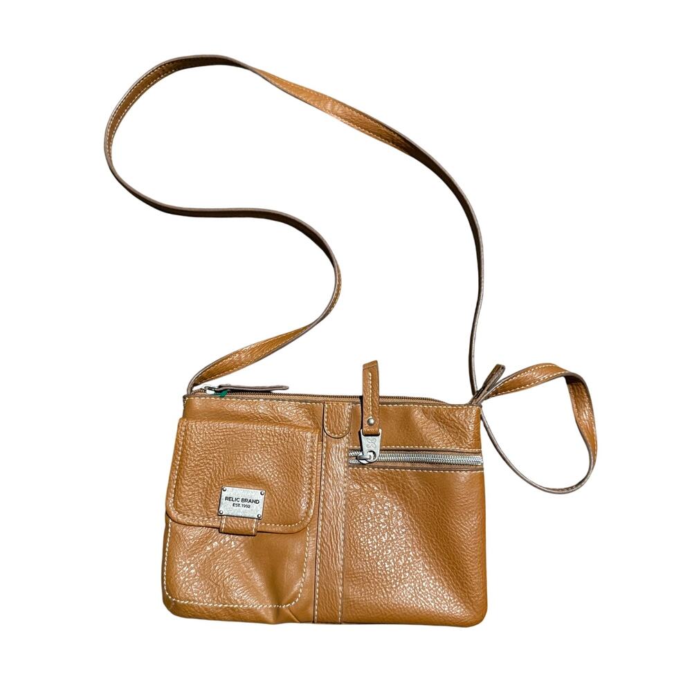 Relic Brand Pebbled Caramel Tan Organizer Crossbody Bag, Built In Card Slots